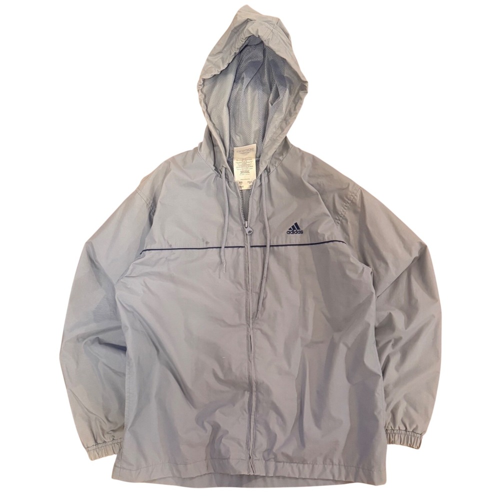 Adidas‎ Vintage Windbreaker Jacket Light Blue Full Zip Hooded Mens Small